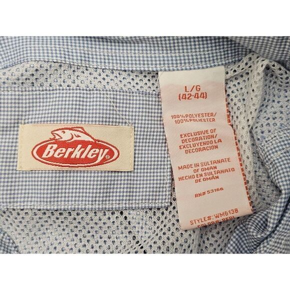 Berkley Shirt Mens Large Fishing Vented Blue Checked Short Sleeve Button Down - Picture 6 of 13
